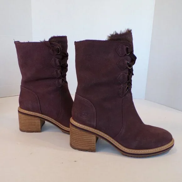 Timberland Purple Suede Waterproof Fur Lined Lace Up Heeled Boots Womens Size 7 - Picture 7 of 14